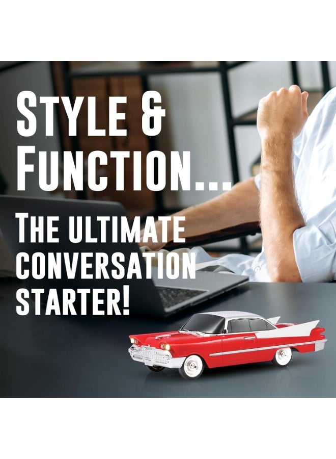 Retro Style Bluetooth Speaker with Classic Car Design, Dual 2-Inch Speakers, Hands-Free Calling, Built-in Microphone, FM Radio & LED Party Lights – Red - Image 3